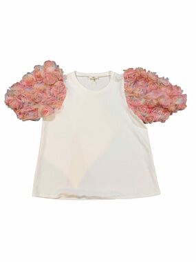 Entro Floral Rosette Puff Sleeve Textured Top Size Large